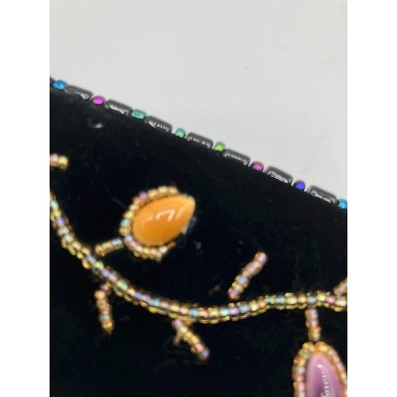 Black Beaded 100% Silk Velvet Crossbody Bag Butterfly Embellished Zippered - Picture 7 of 8